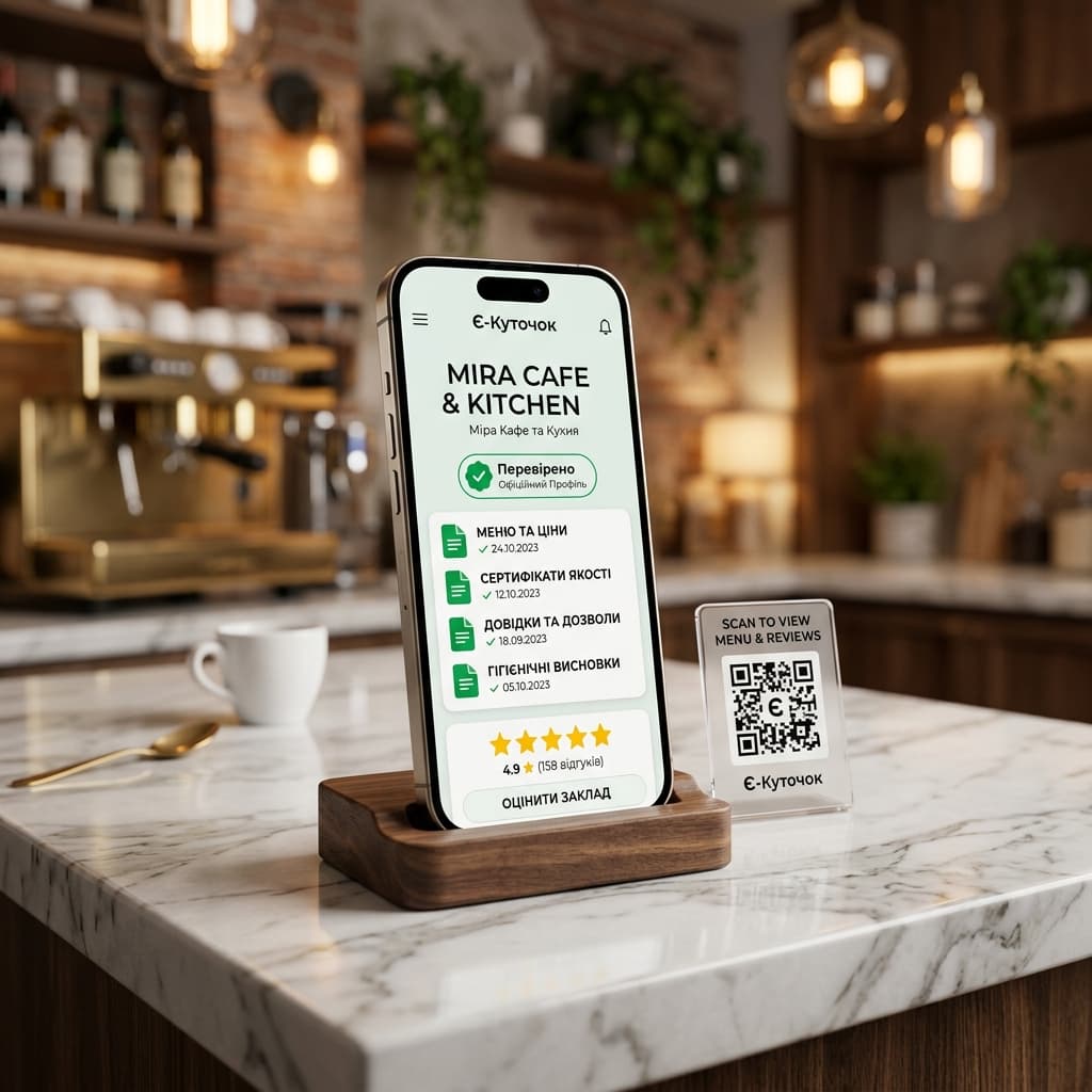 Інтерфейс цифрового куточка покупця є-Куточок на смартфоні — сканування QR-коду